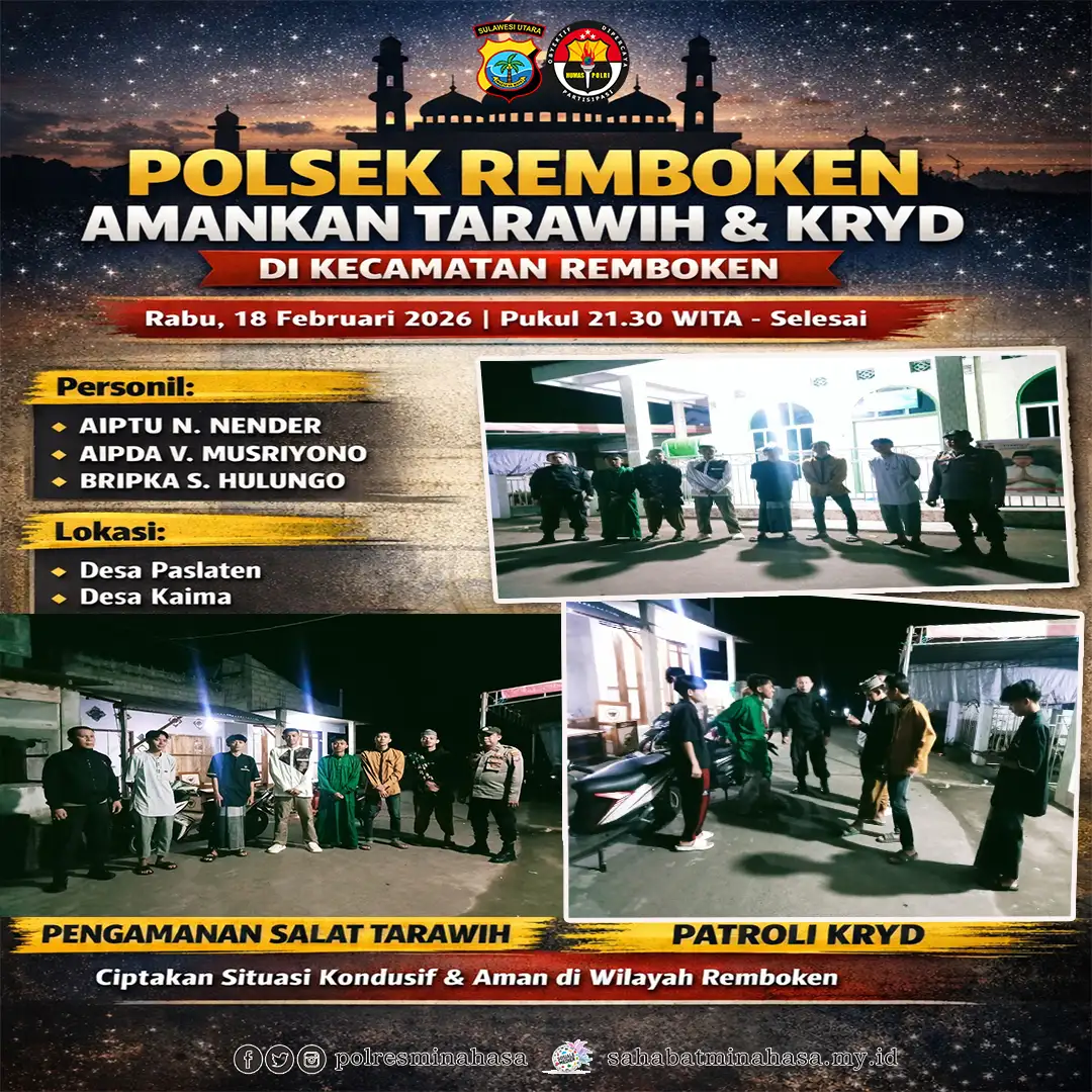 Polsek Remboken Laksanakan Pengamanan Tarawih dan KRYD di Wilayah Kecamatan Remboken